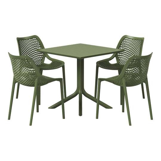 Playa 5-Piece Resin Square Patio Dining Table Set with Stackable Patio Dining Chairs