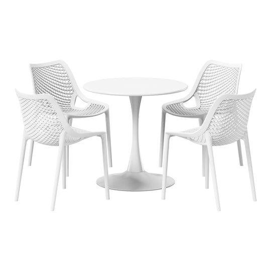 Playa 5-Piece Outdoor Indoor Round Metal Dining Table Set And Stackable Resin Patio Dining Side Chairs