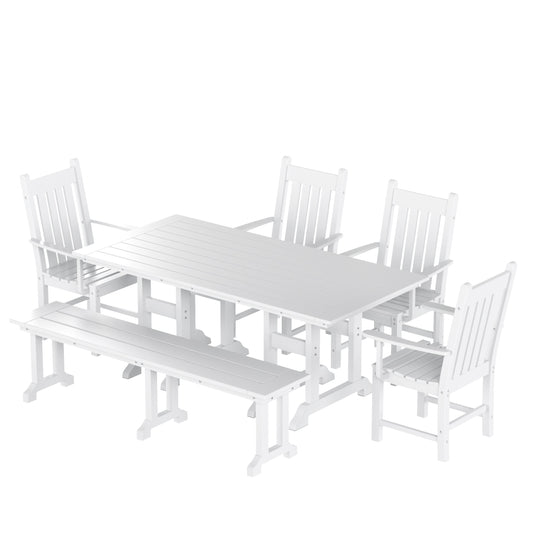 Malibu 6 Piece Outdoor Patio Dining Set Outdoor Table and Bench Armchair Set