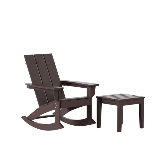 Ashore 2-Piece Modern Rocking Poly Adirondack Chair With Side Table Set