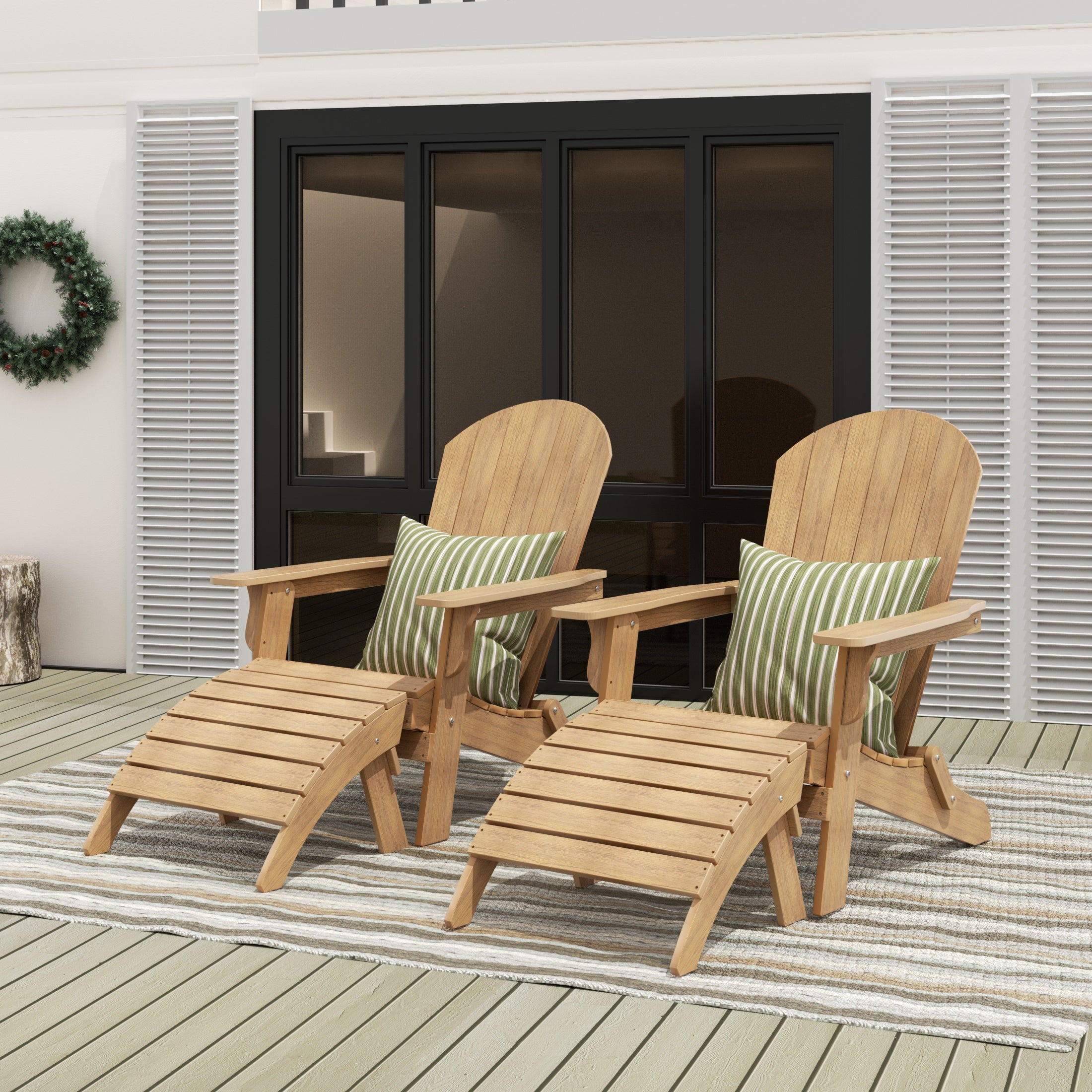 Tuscany 4-Piece HIPS Outdoor Folding Adirondack Seashell Chair With Folding Ottoman (Set of 2)