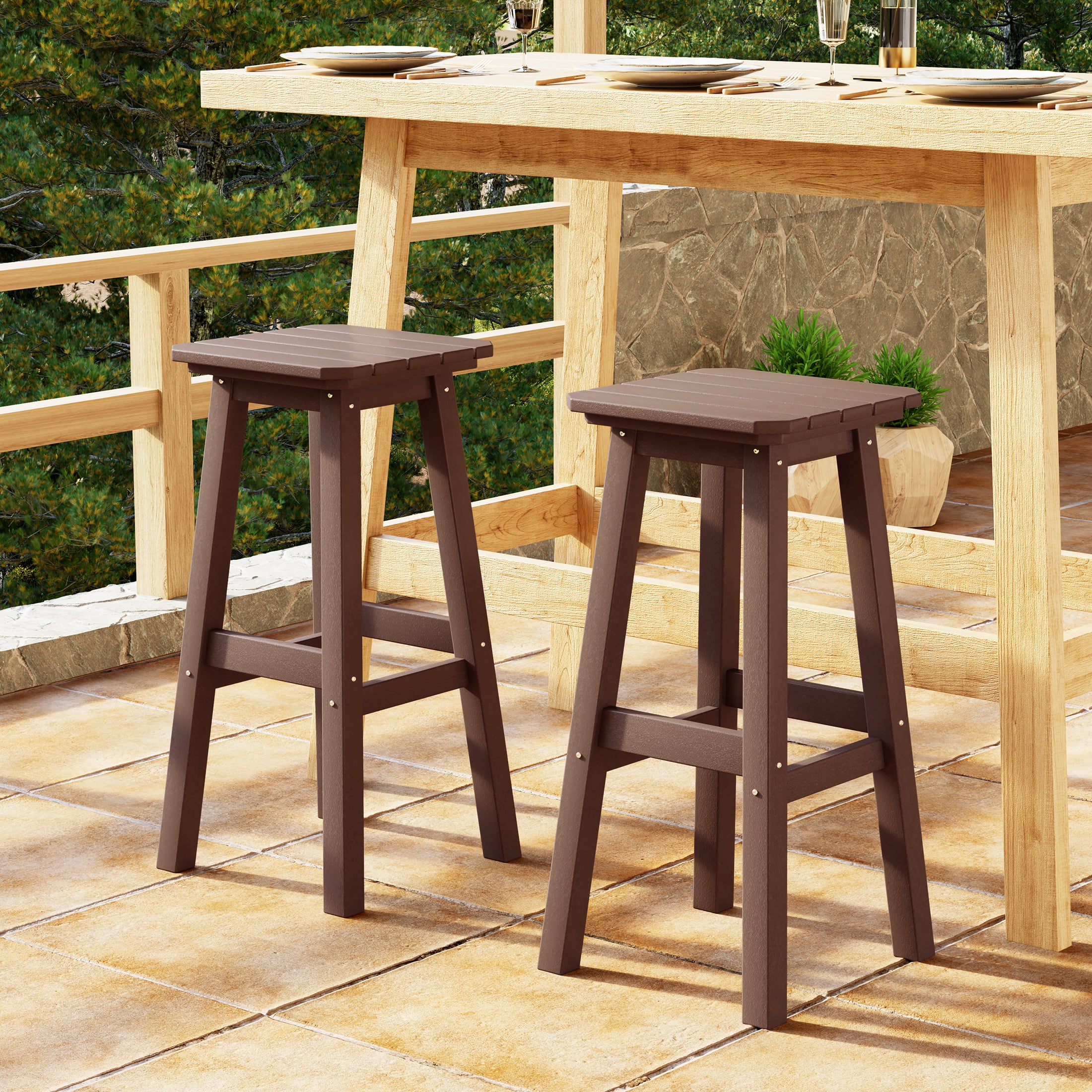 Malibu 29" HDPE Outdoor Patio Square Bar Stools (Set of 2)