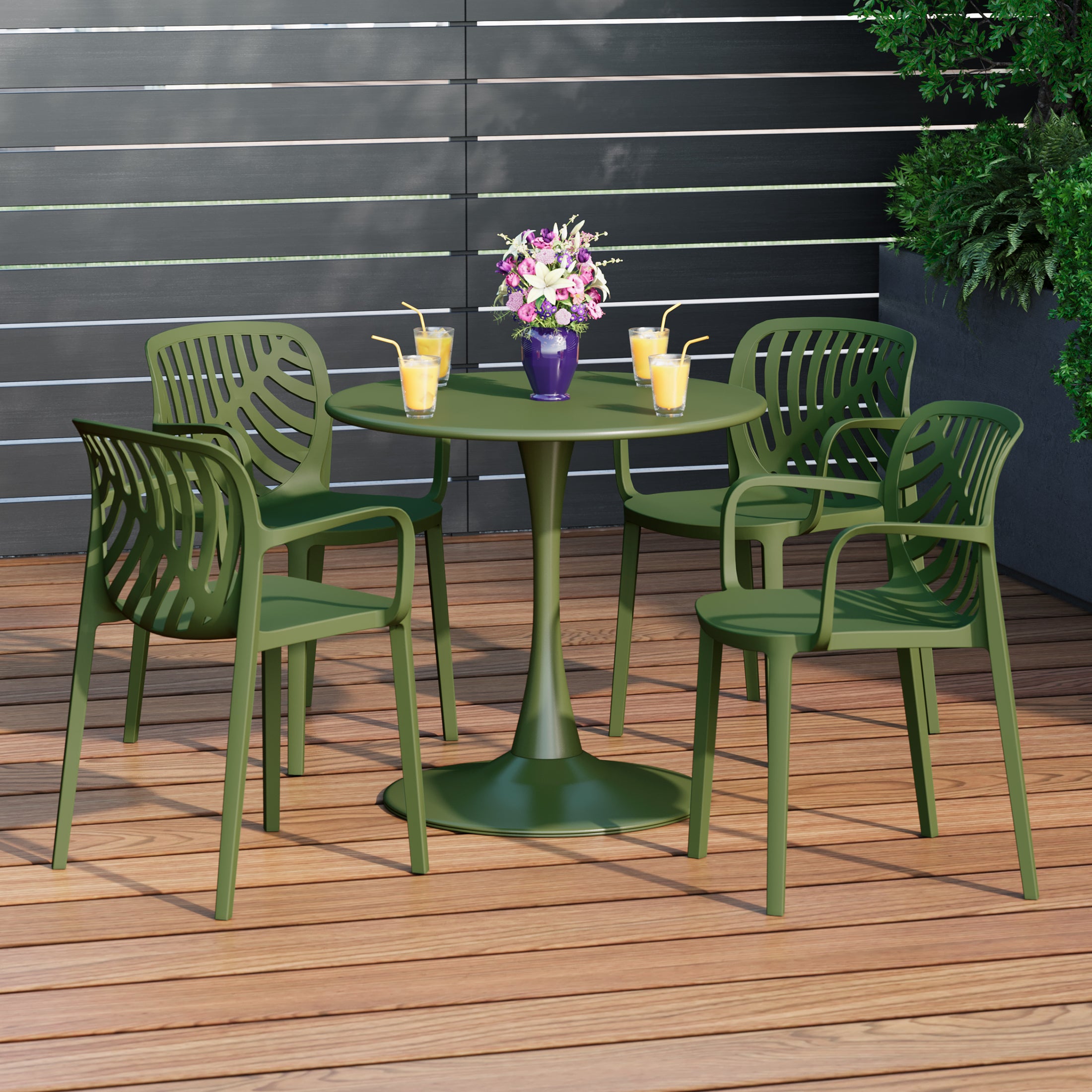 Playa 5-Piece Outdoor Indoor Metal Patio Dining Table Set With Stackable Patio Arm Chairs