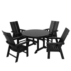 Ashore 5 Piece Outdoor Patio Dining Round Table and Modern Armchair Set