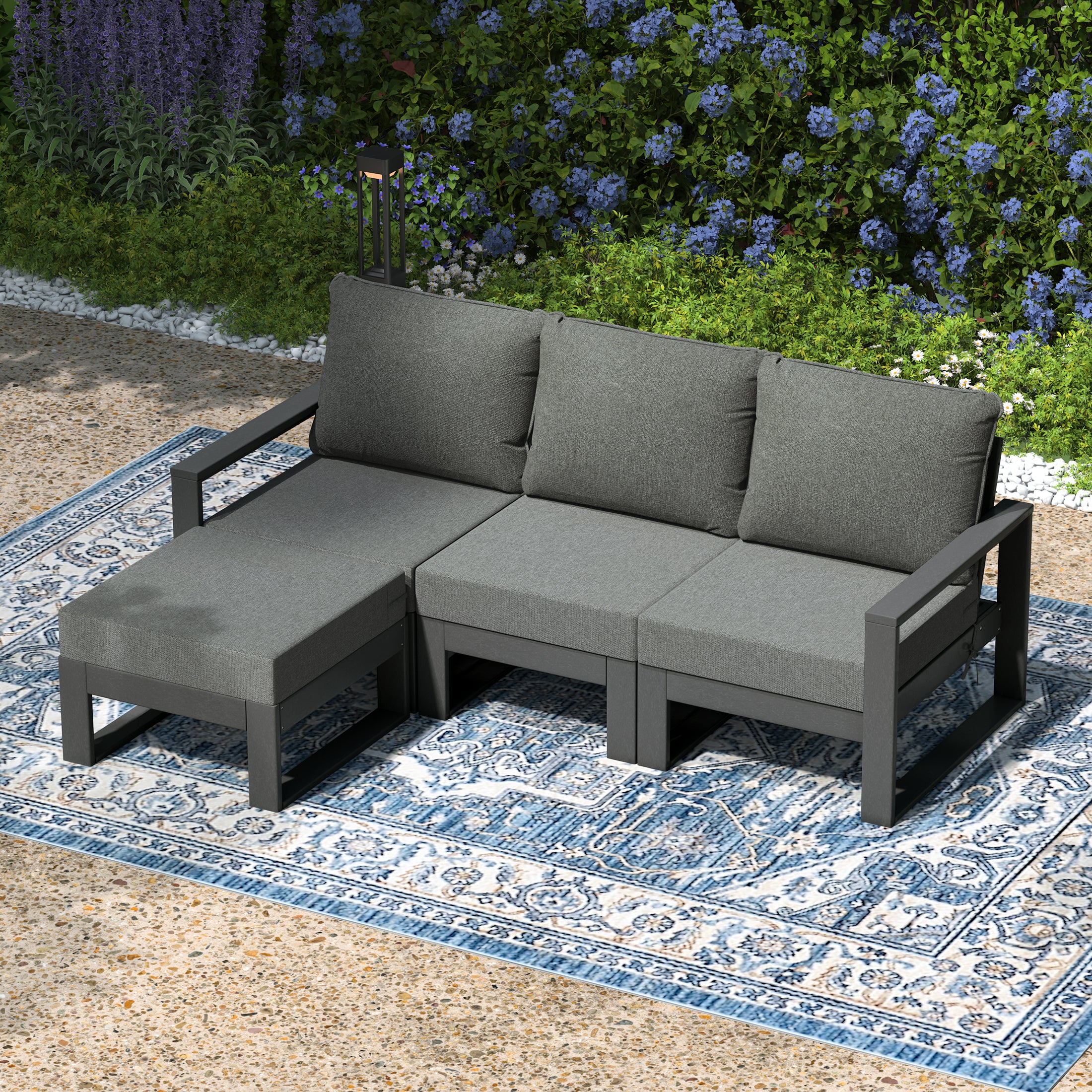 Montara 4-Piece Outdoor HDPE All-Weather Modern Deep Seating Patio Sofa Sectional Set with Waterproof Cushions