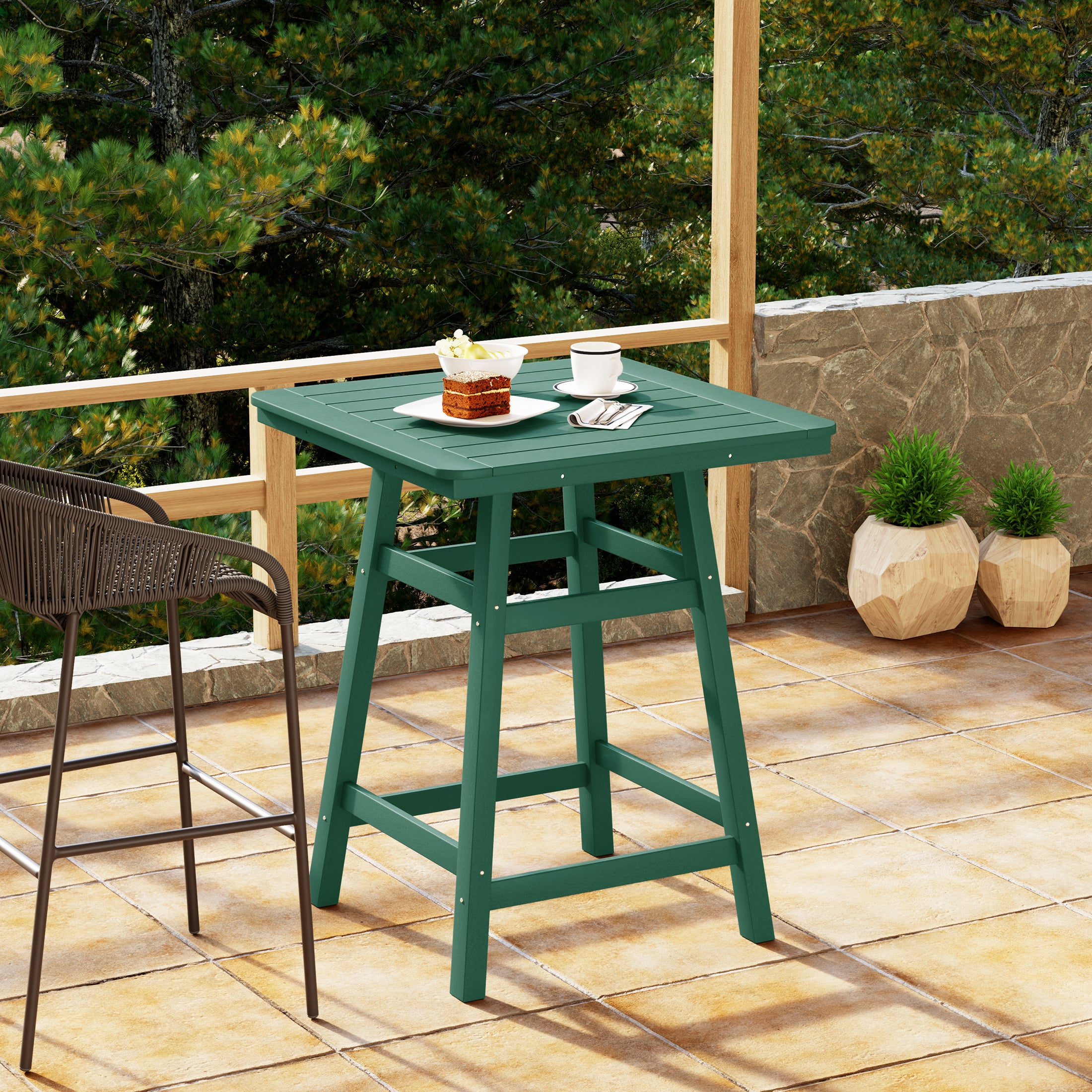 Malibu 30" Square Outdoor Patio Counter High Bistro Bar Table With Umbrella Hole