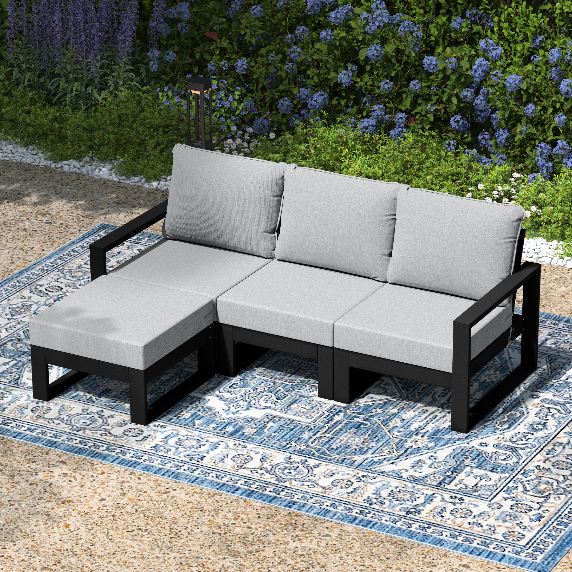 Montara 4-Piece Outdoor HDPE All-Weather Modern Deep Seating Patio Sofa Sectional Set with Waterproof Cushions