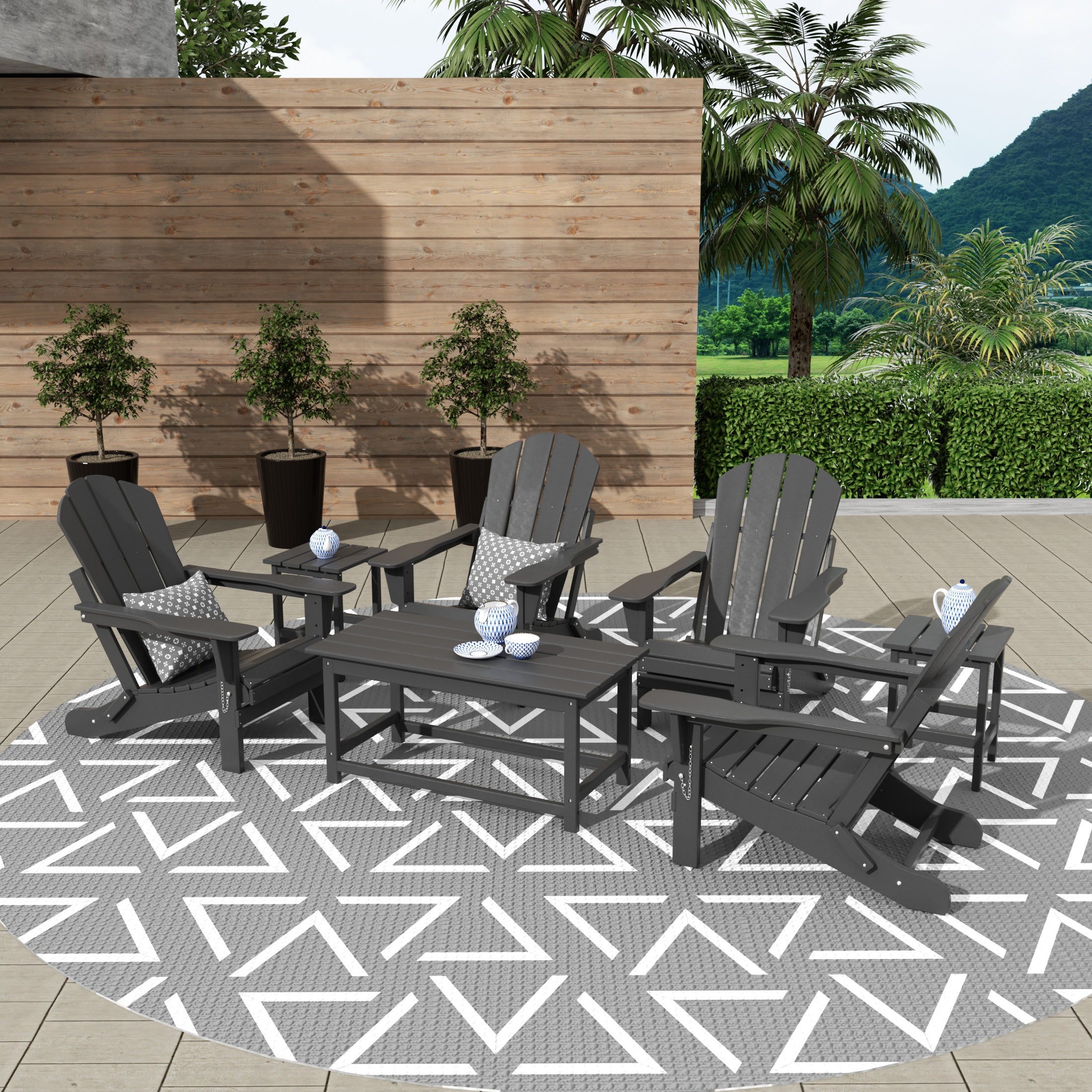 Malibu 7-Piece set Outdoor / Patio Adirondack chairs with a Coffee and t side tables ( 4 seater )
