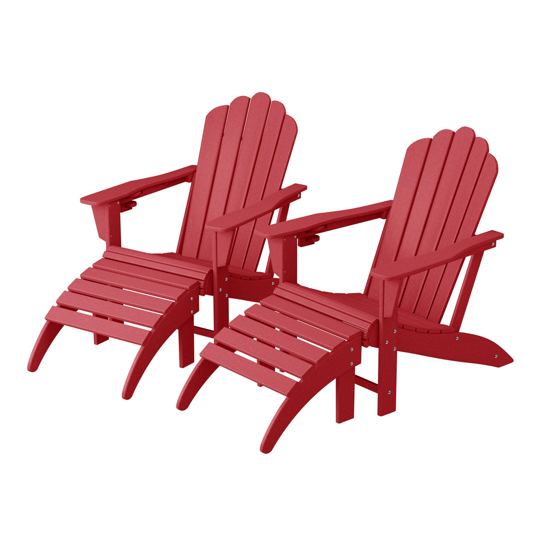 Highland 4-Piece Outdoor Patio HDPE Adirondack Chairs With Ottomans and Cup Holder Set