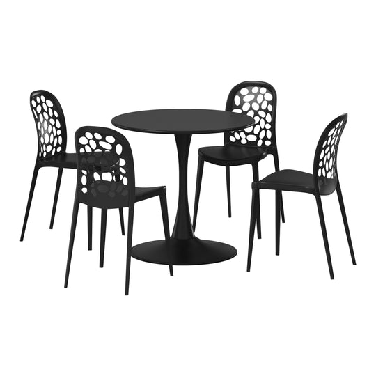 Playa 5-Piece Outdoor Indoor Metal Patio Dining Table Set With Stackable Polypropylene Patio Side Chairs
