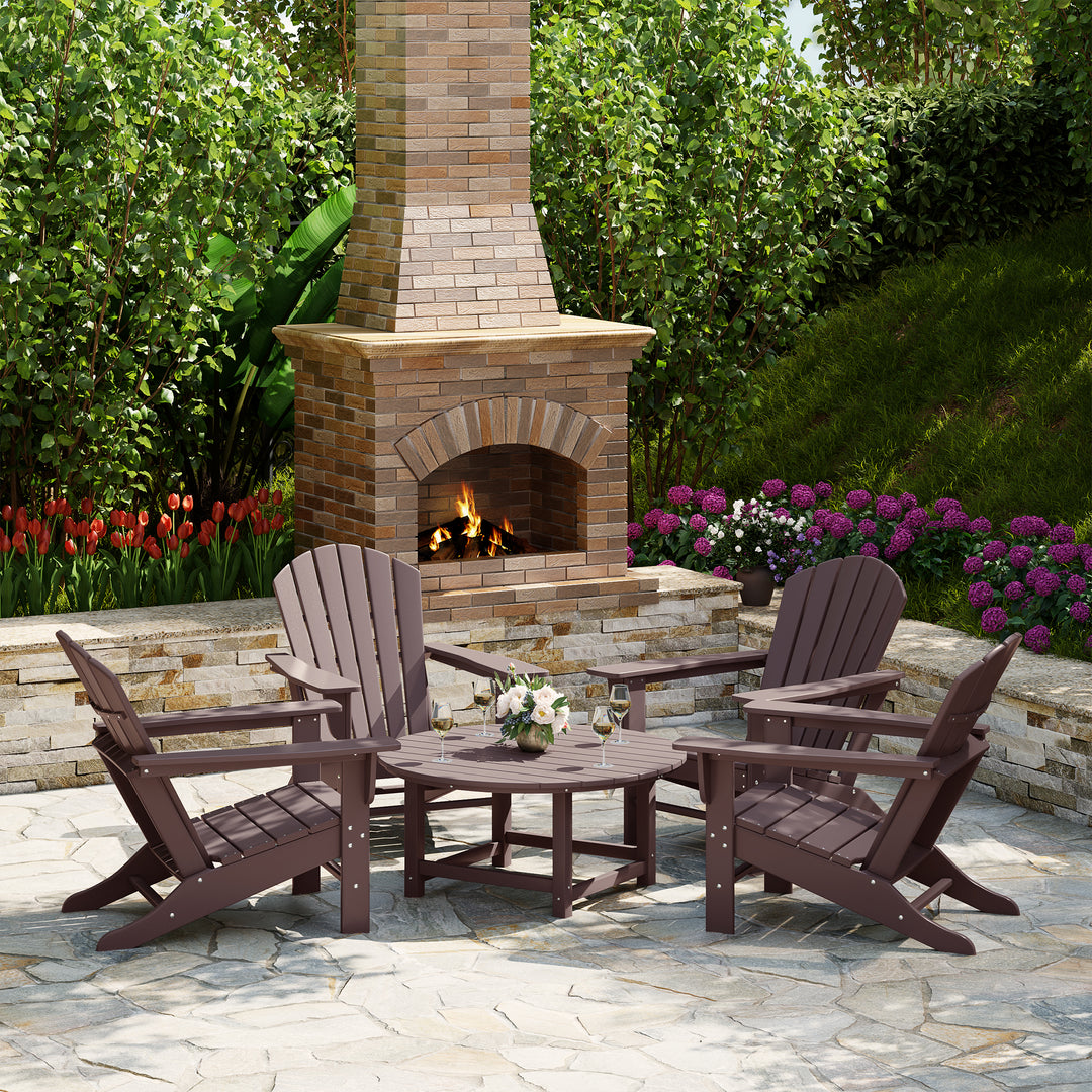 Dylan 5-Piece Outdoor Patio HDPE Adirondack Chair With Round Coffee Table Conversation Set