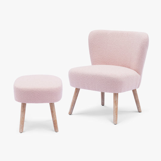 Genevieve Mid-Century Boucle Accent Chair with Ottoman Foot Stool Set