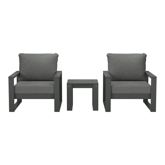 Montara Outdoor Modern 3-Piece HDPE Patio Sofa Set with Side Table