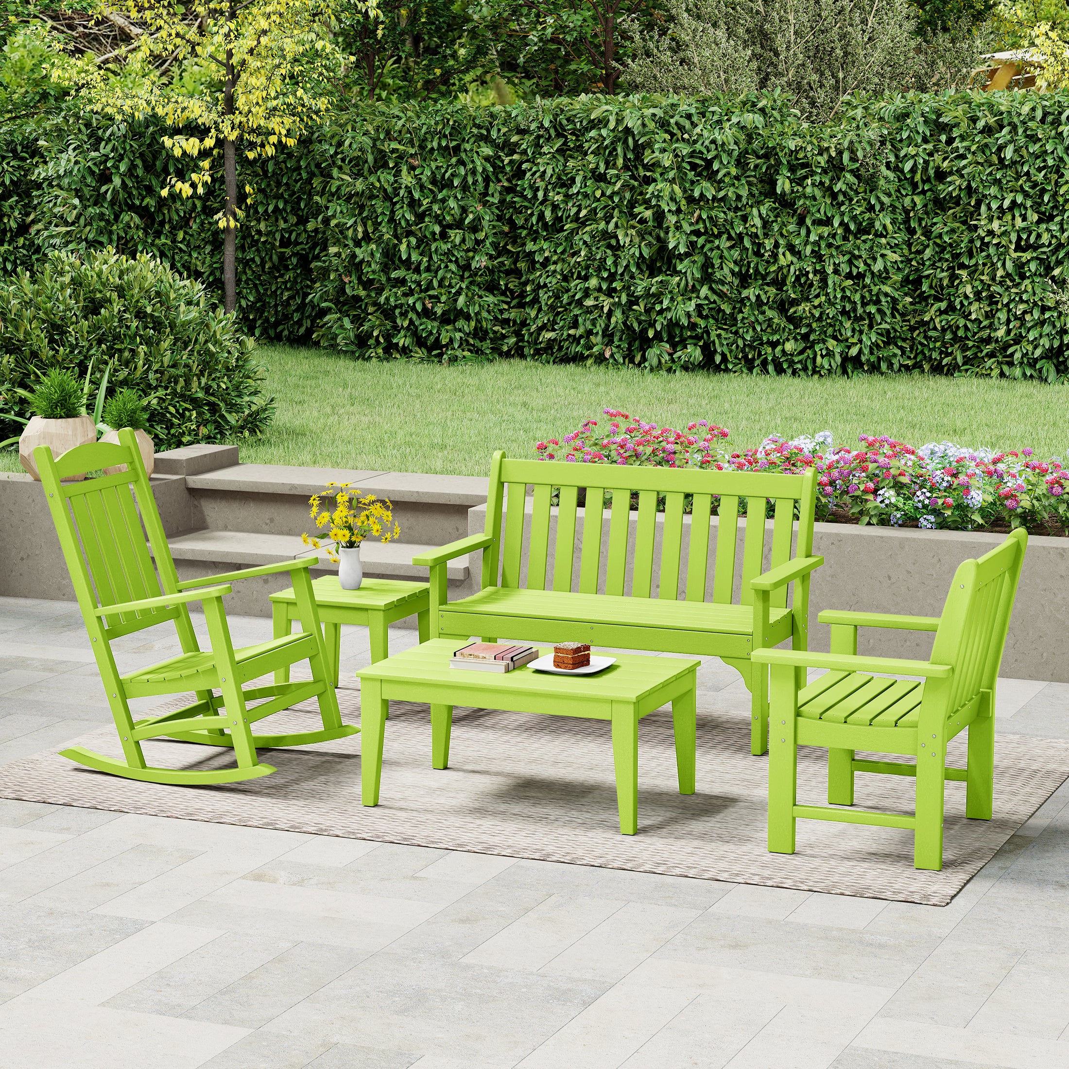 Malibu 5-Piece HDPE Outdoor Patio Furniture Couch and Rocking Chair Set
