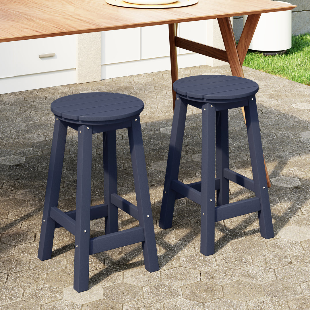 Malibu 24" HDPE Outdoor Patio Round Counter Height Bar Stool (Set of 2)