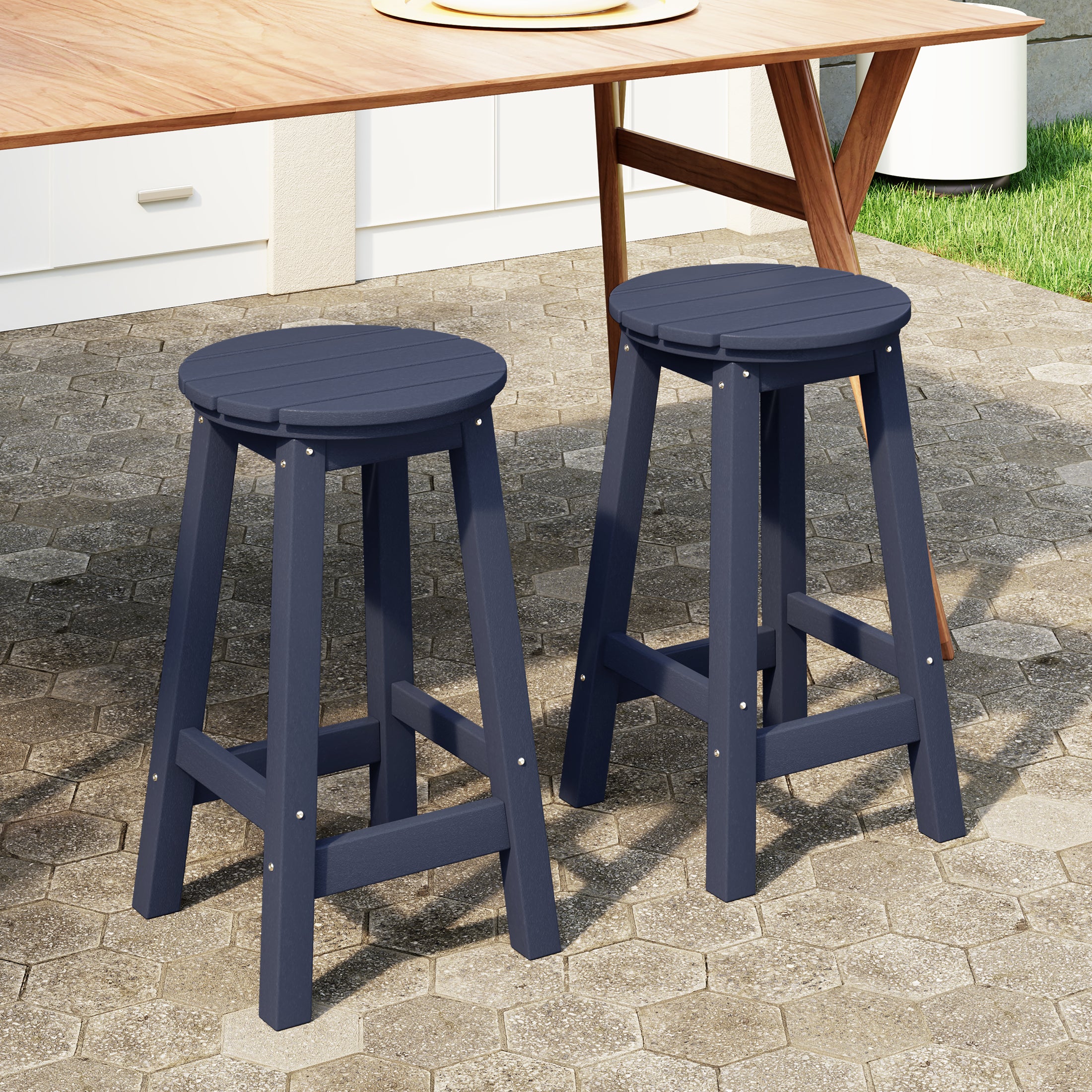 Malibu 24" HDPE Outdoor Patio Round Counter Height Bar Stool Set of 2