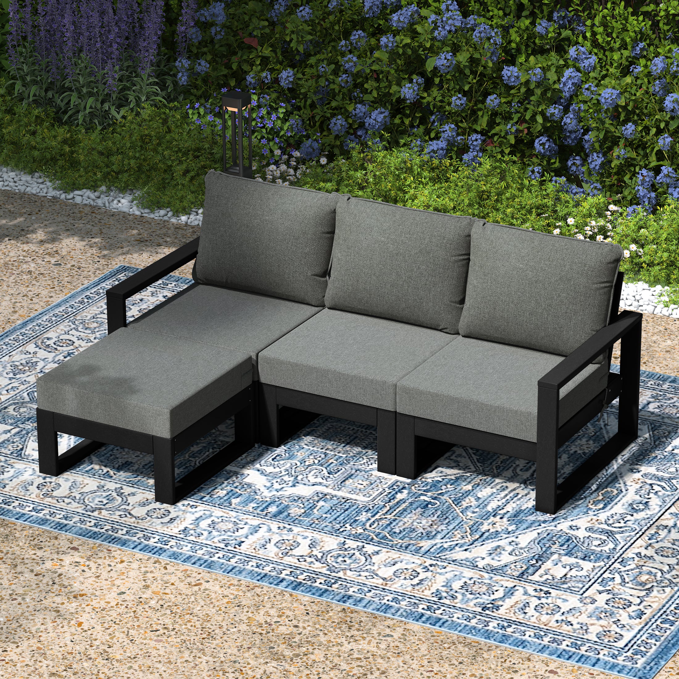 Montara 4-Piece Outdoor HDPE All-Weather Modern Deep Seating Patio Sofa Sectional Set with Waterproof Cushions