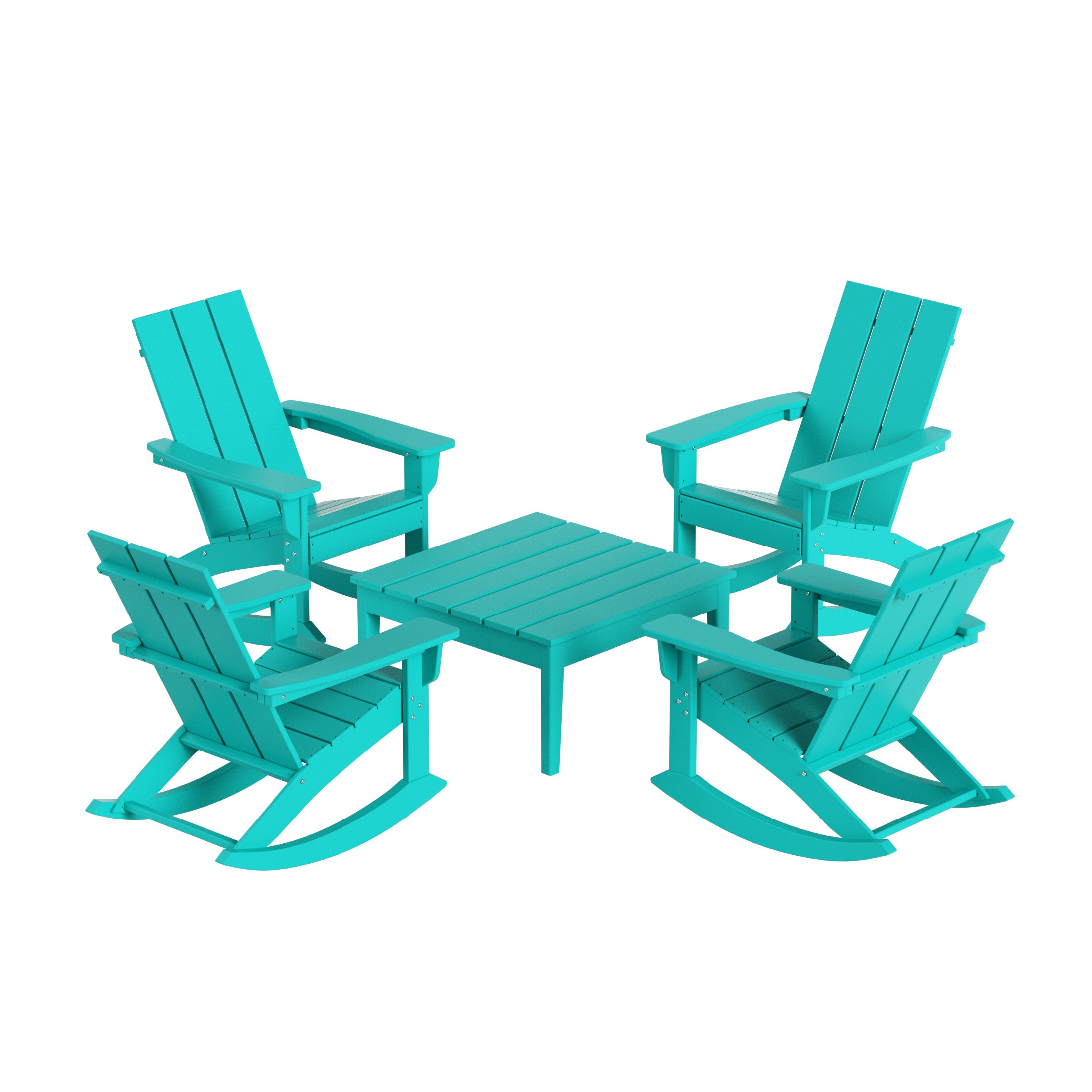 Ashore 5-Piece Set Modern Plastic Outdoor Rocking Chairs with Square Side Table