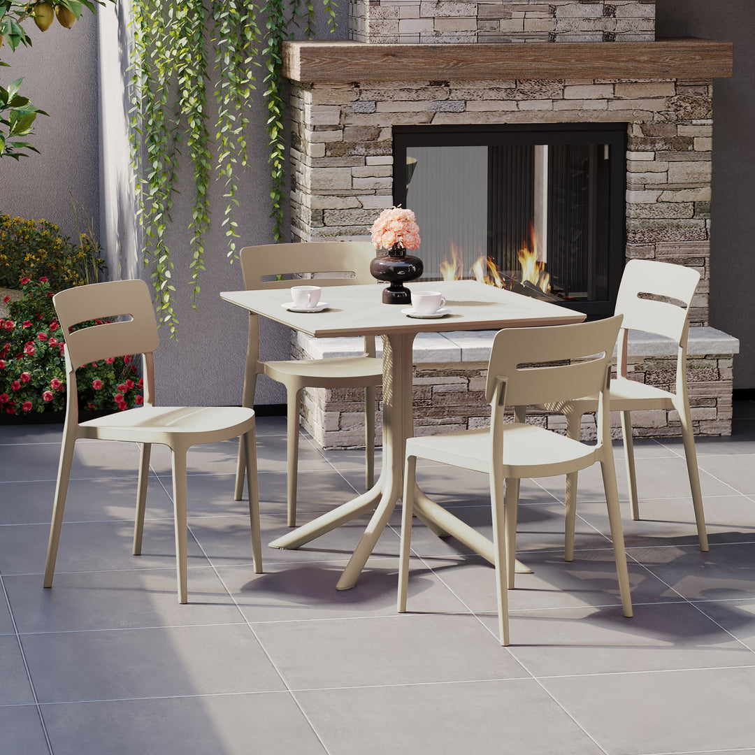 Playa Modern 5-Piece Resin Patio Dining Table Set with Stackable Patio Dining Chairs
