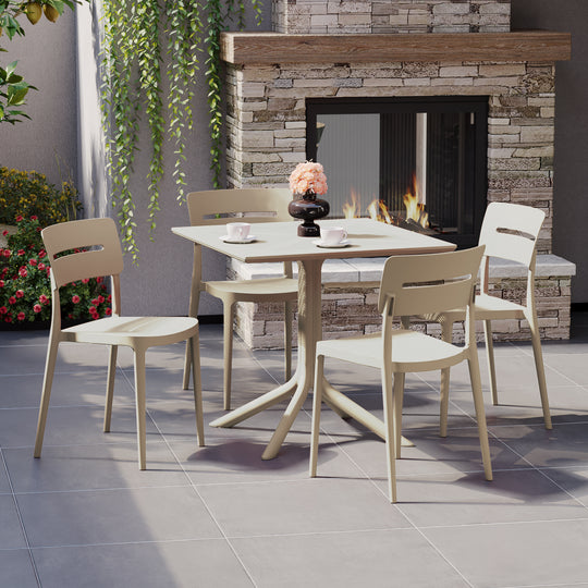 Playa Modern 5-Piece Resin Patio Dining Table Set with Stackable Patio Dining Chairs