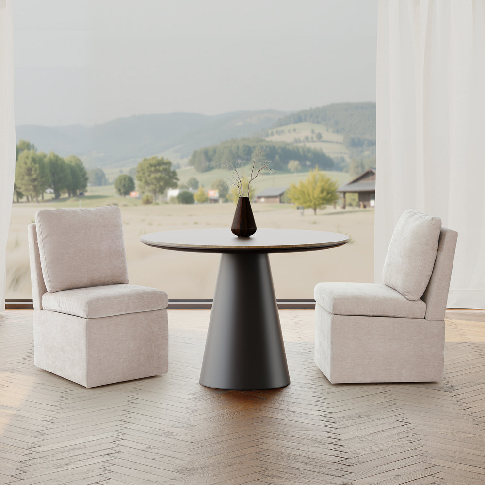 Soho Modern Upholstered Chenille Armless Dining Chairs With Casters (Set of 2)