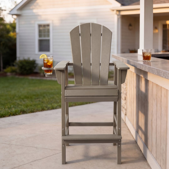 Malibu Outdoor HDPE Tall Adirondack Bar Height Chair With Cup Holder