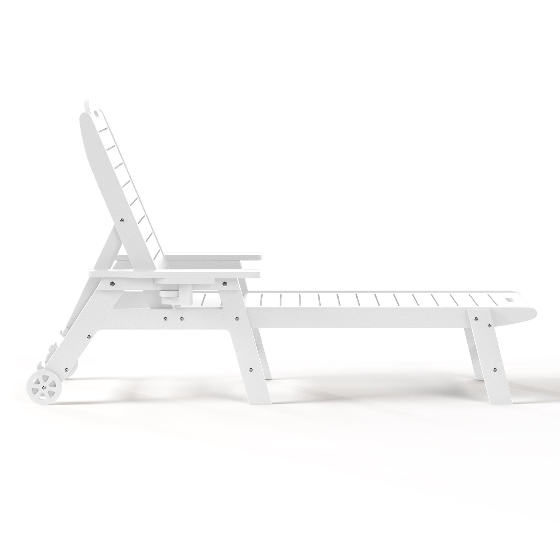 Aruba Outdoor HDPE Patio Chaise Lounge With Wheels & Cup Holder