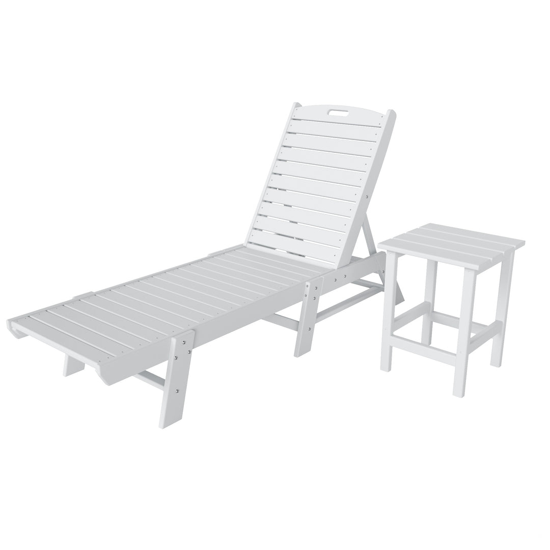 Malibu 2-Piece Poly Reclining Outdoor Patio Chaise Lounge Chair with Side Table Set