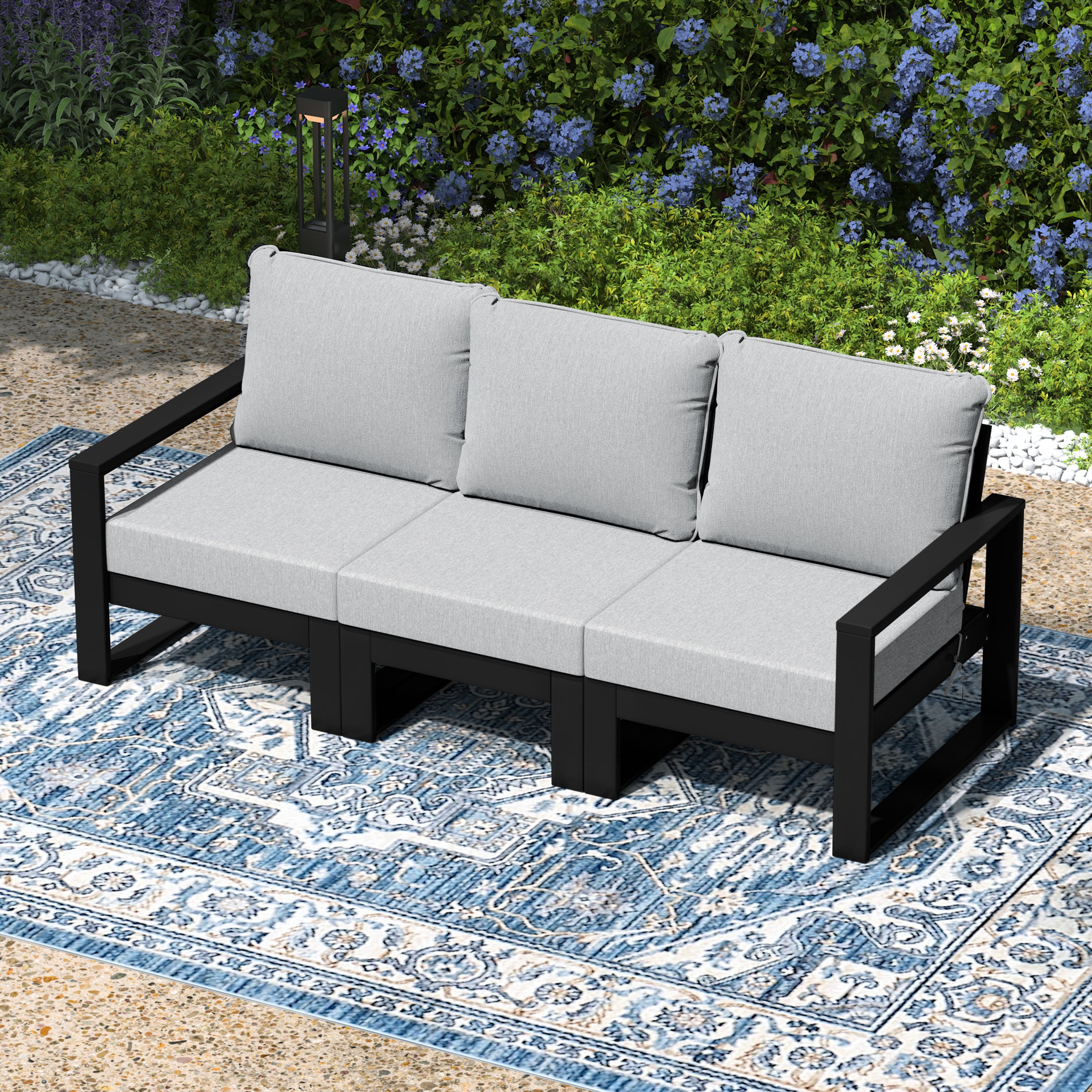 Montara Outdoor HDPE All-Weather Modern Deep Seating Patio Sofa with Waterproof Cushions