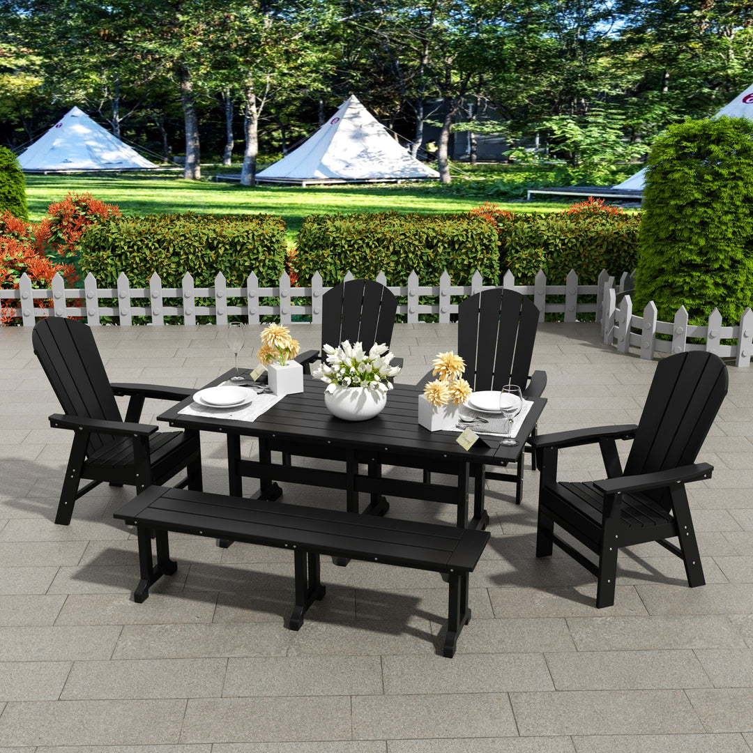 Malibu 6 Piece Outdoor Patio Dining Table and Armchair Dining Bench Set