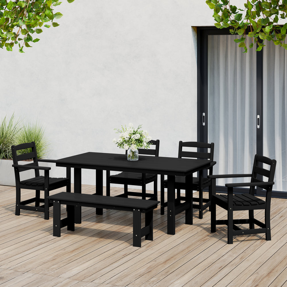 Ashore 6-Piece Outdoor HDPE Patio Dining Table Set with Bench