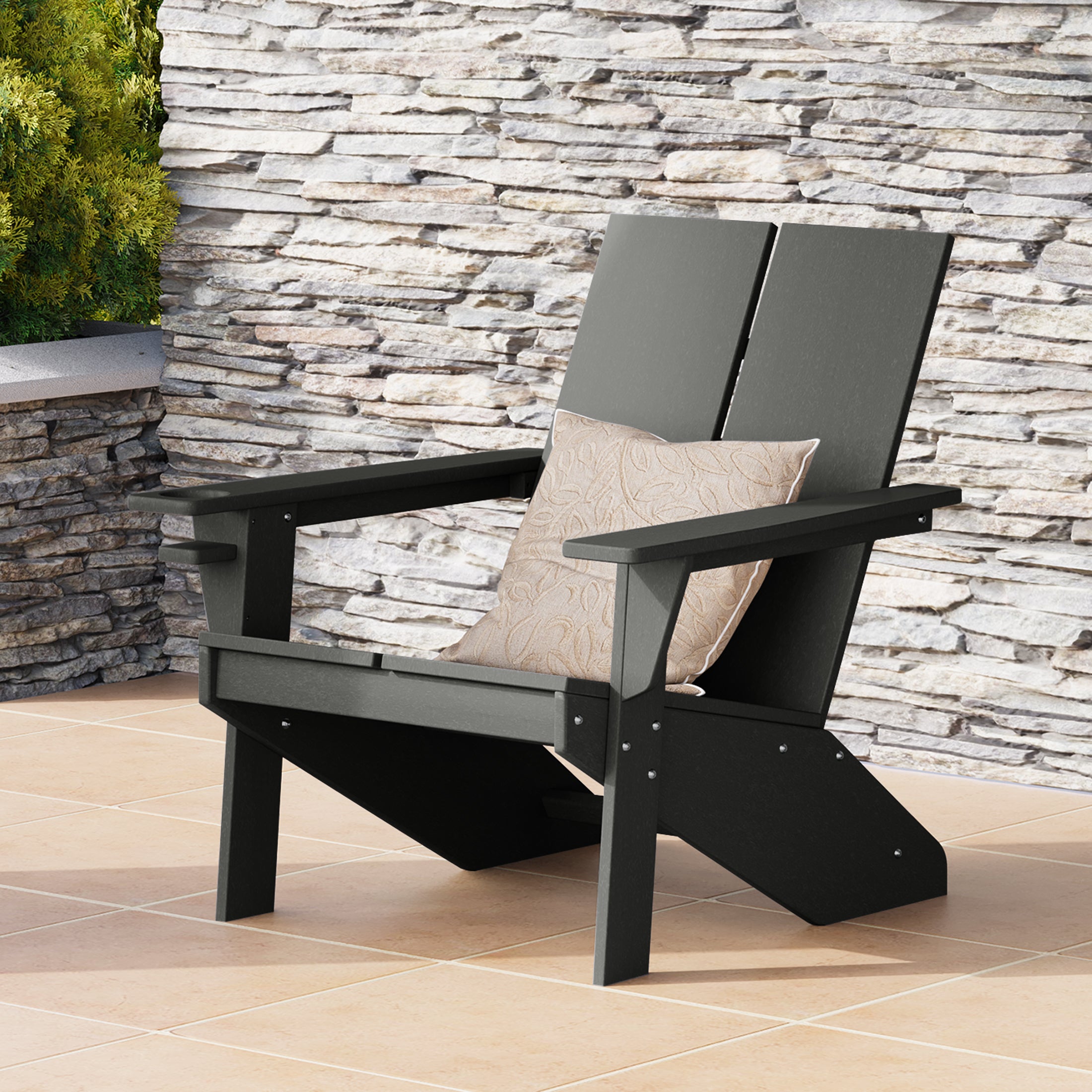 Riviera Outdoor HDPE Modern Adirondack Chair with Cup Holder