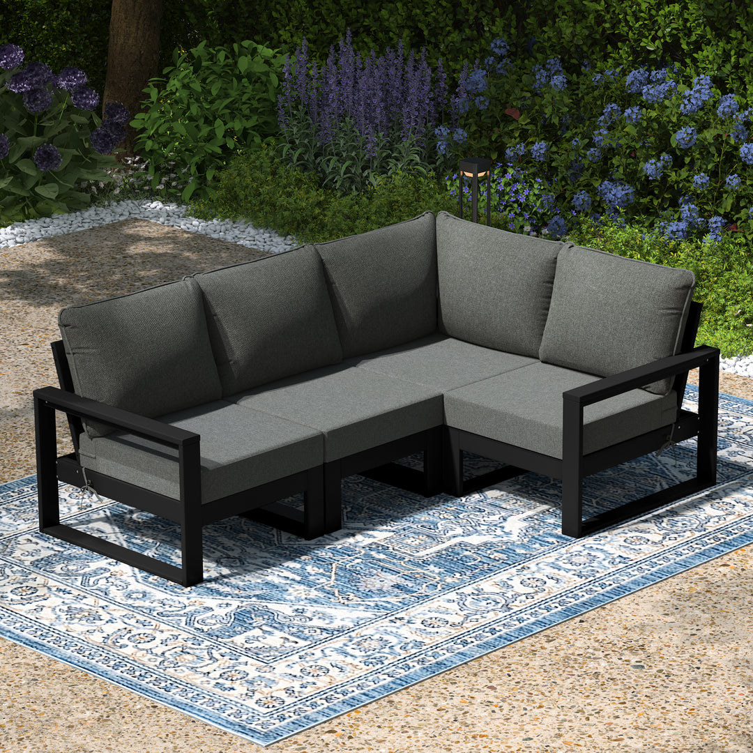 Montara Outdoor 4-Piece HDPE L-Shaped Modular Patio Sofa Furniture Set