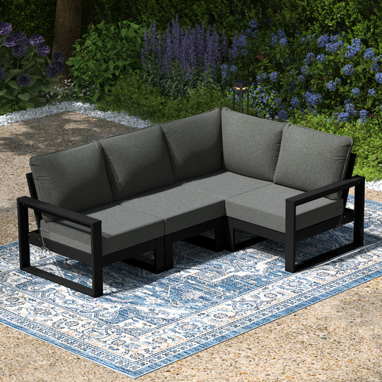 Montara Outdoor 4-Piece HDPE L-Shaped Modular Patio Sofa Furniture Set
