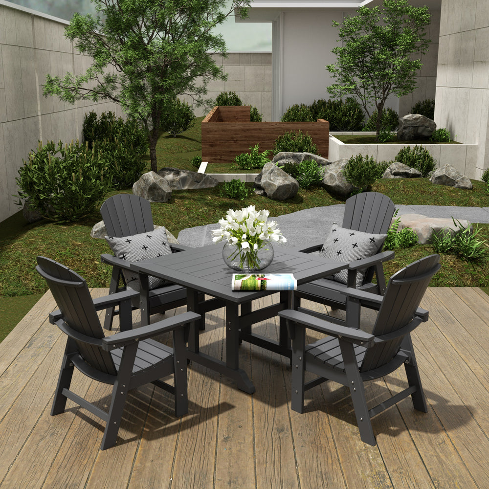 Dylan 5 Piece Outdoor Patio Dining Square Table and Shell Back Armchair Set