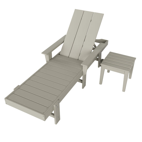 Ashore Modern Reclining Chaise Lounge with Side Table 2-Piece Set