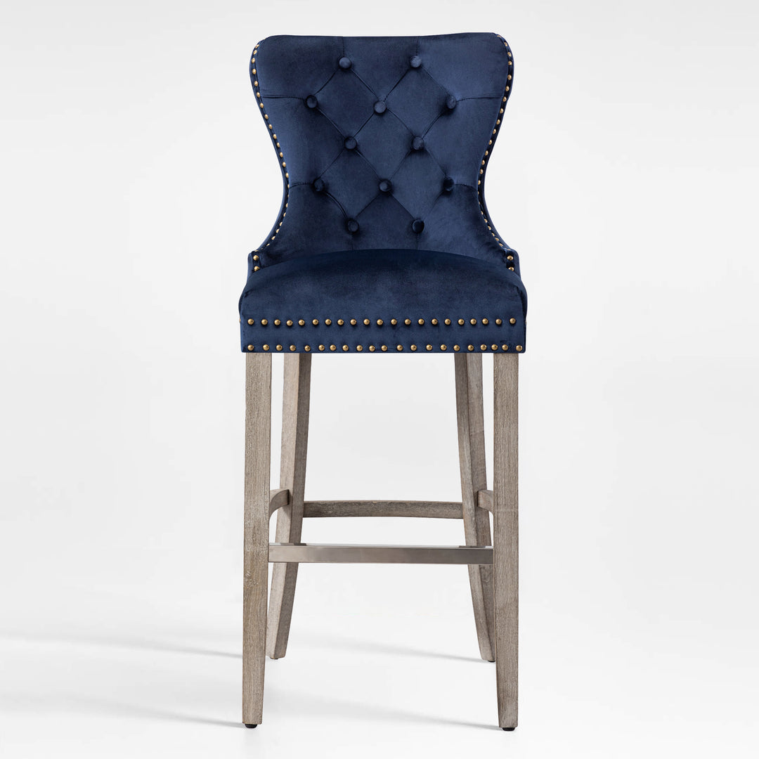 Wordford 29" Tufted Velvet Bar Stool, Antique Gray