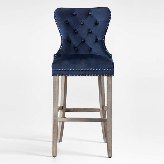 Wordford 29" Tufted Velvet Bar Stool, Antique Gray