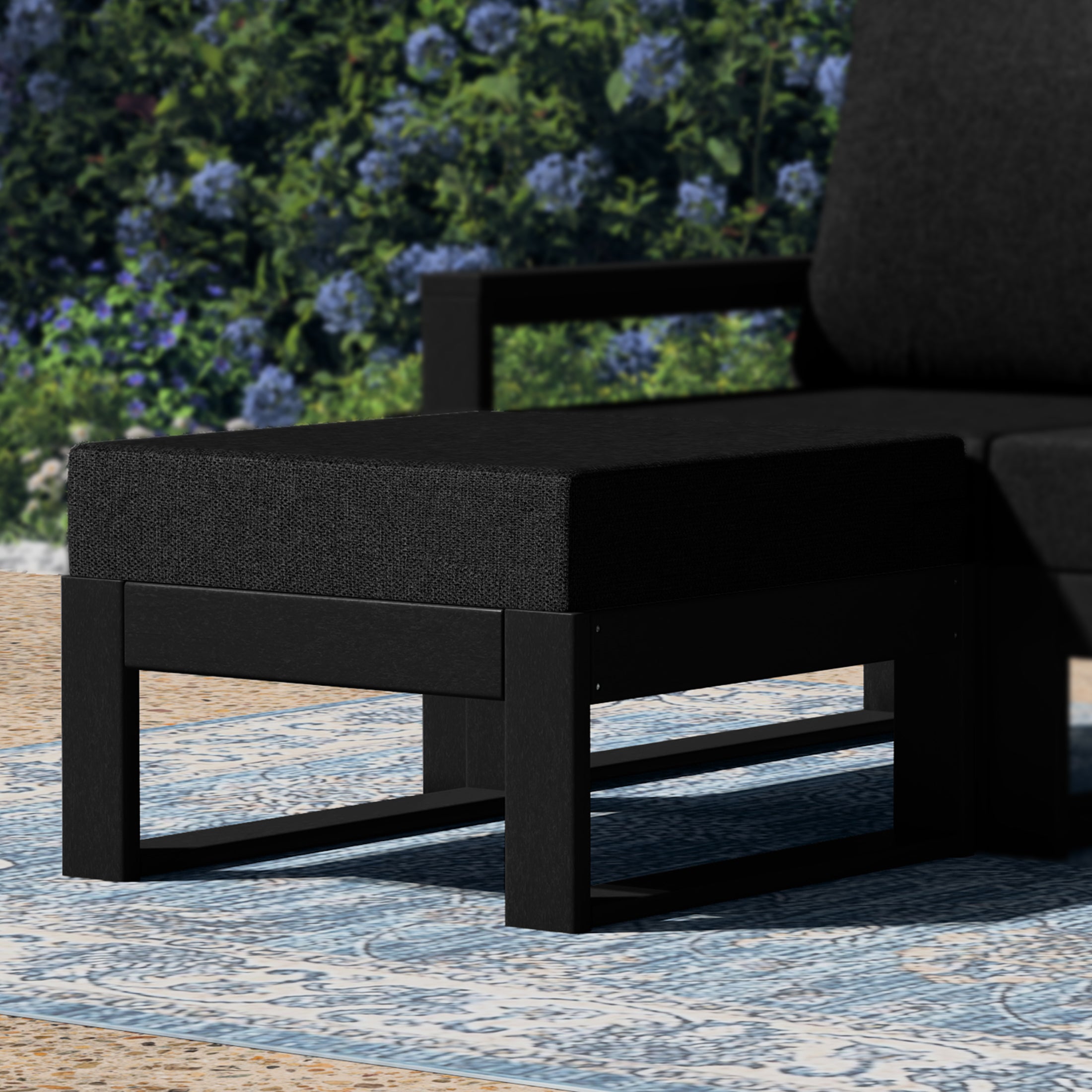 Montara Outdoor HDPE Patio Ottoman with Waterproof Olefin Cushions