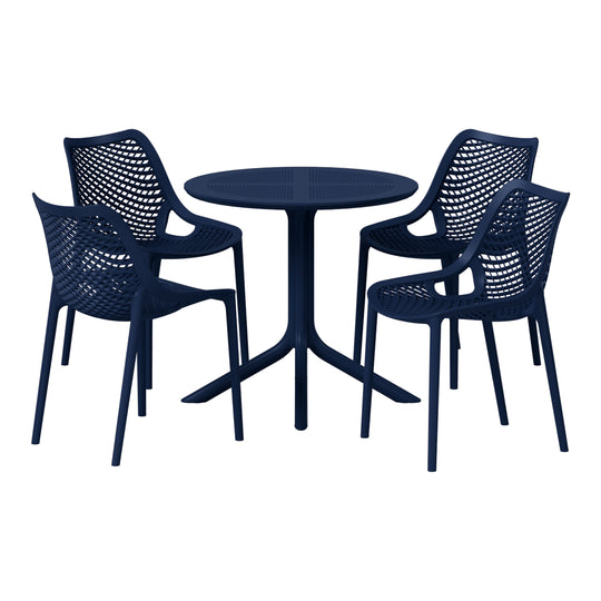 Playa 5-Piece Modern Round Patio Dining Table Set with Stackable Patio Dining Chairs