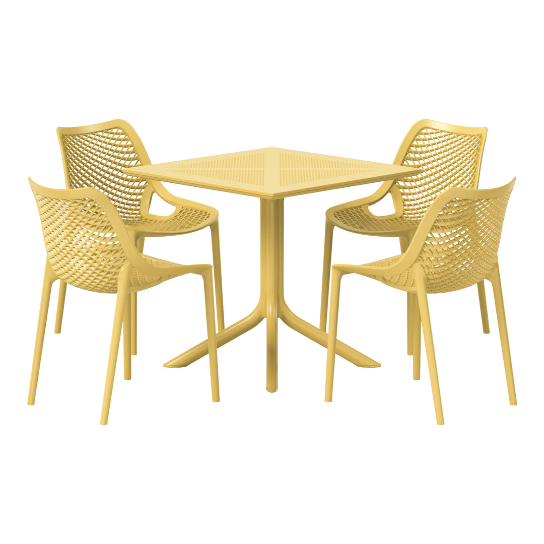 Playa 5-Piece Modern Square Patio Dining Table Set with Stackable Patio Dining Chairs