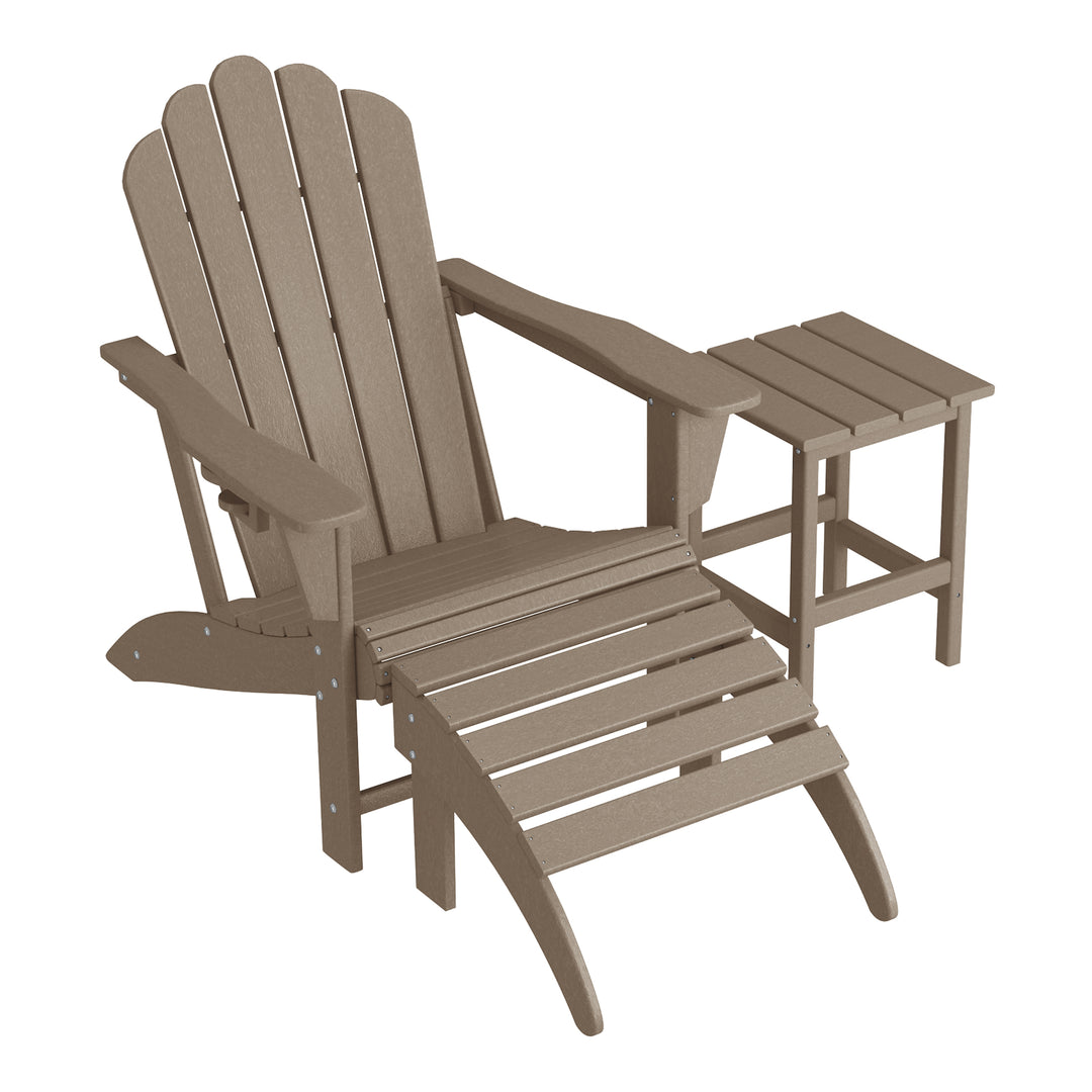 Highland 3-Piece Adirondack Chair with Cup Holder and Folding Ottoman and Table Set