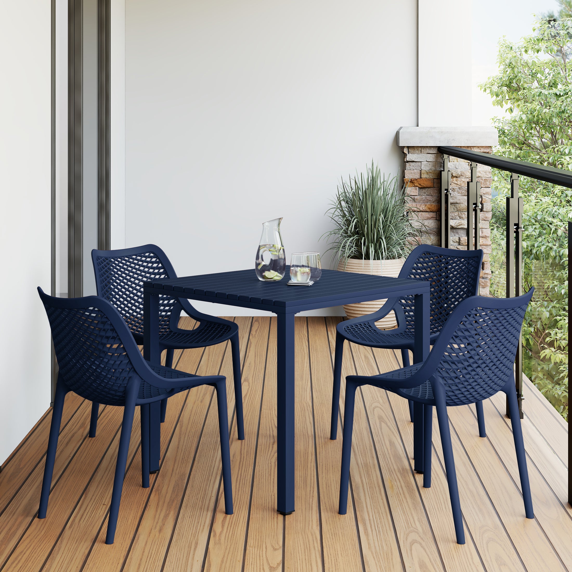Playa 5-Piece Outdoor Patio Metal Frame Dining Table Set with Stackable Patio Dining Chairs