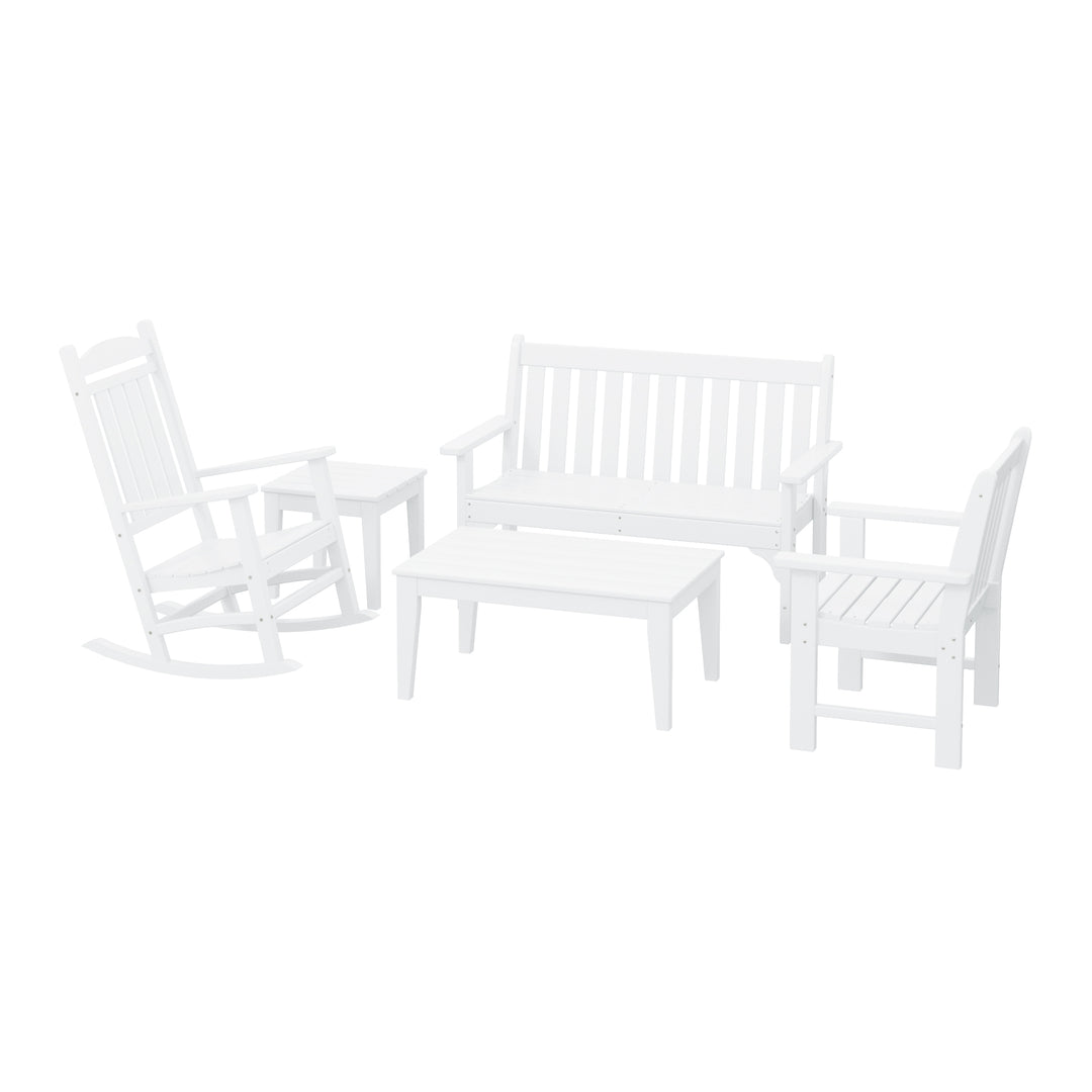 Malibu 5-Piece HDPE Outdoor Patio Furniture Couch and Rocking Chair Set