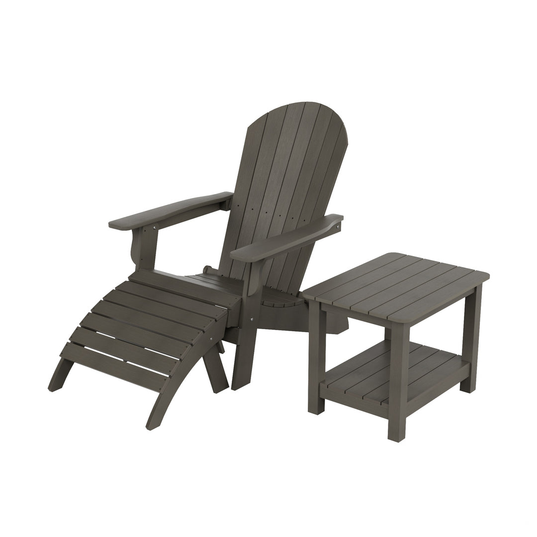 Tuscany HIPS 3-Piece Outdoor Folding Adirondack Chair With Side Table and Folding Ottoman Set