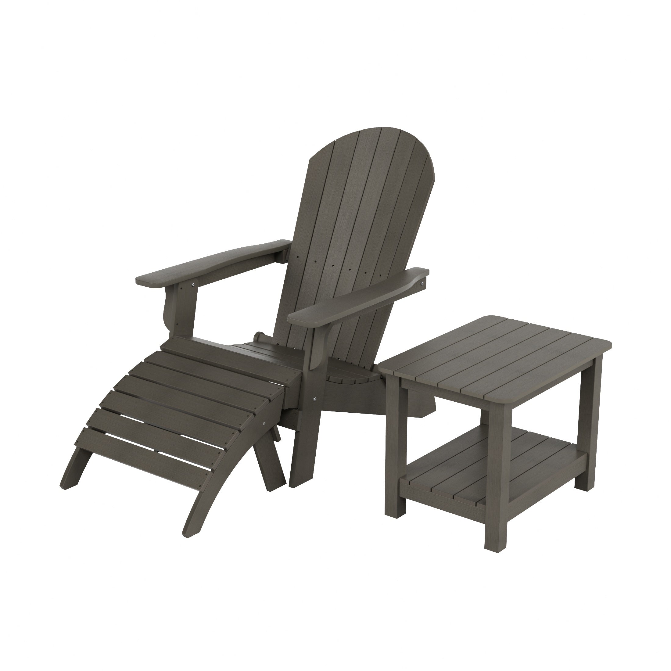 Tuscany 3-Piece HIPS Outdoor Folding Adirondack Seashell Chair With Folding Ottoman And Side Table