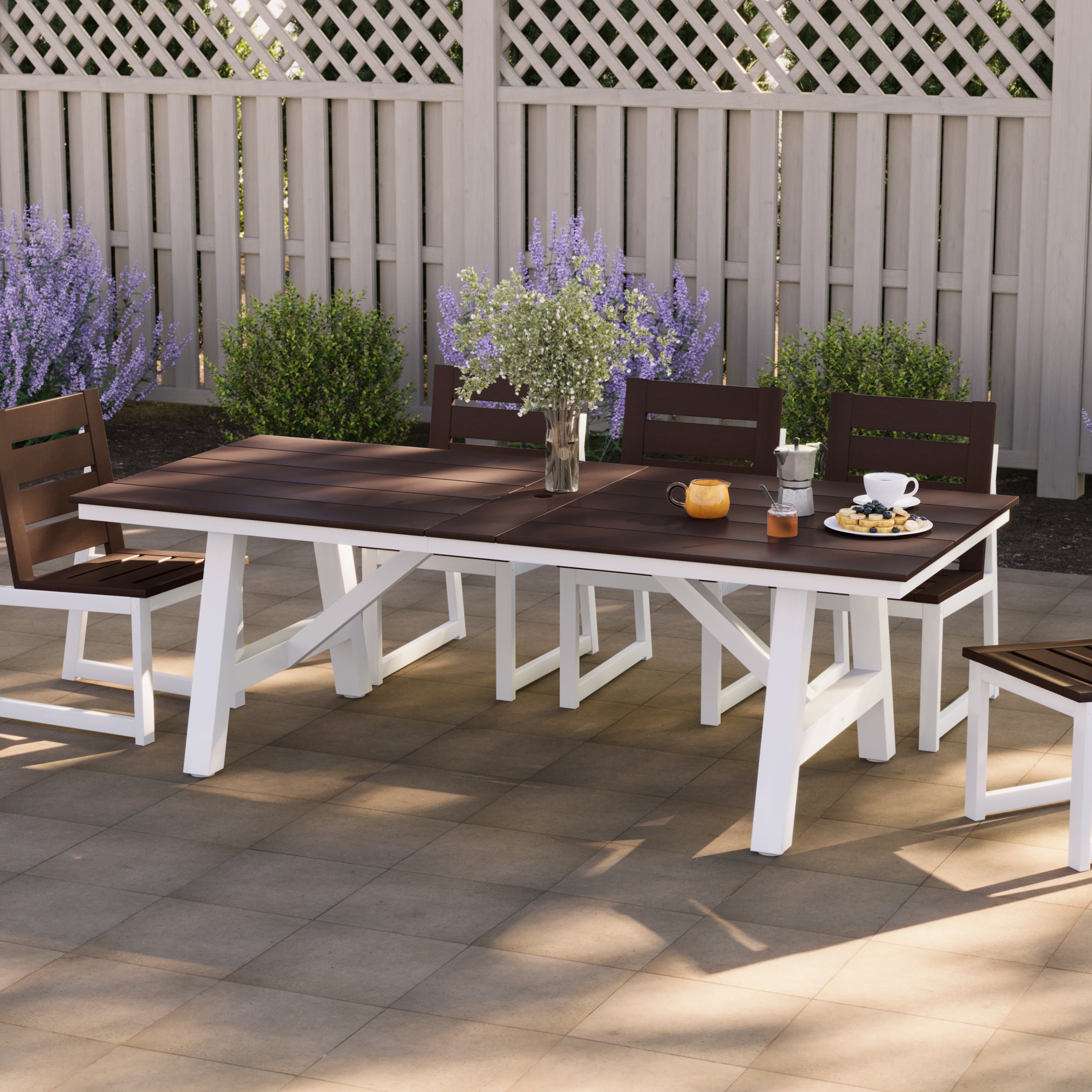 Cape May 90" HDPE Rectangle Outdoor Patio Dining Table With Umbrella Hole and Metal Frame