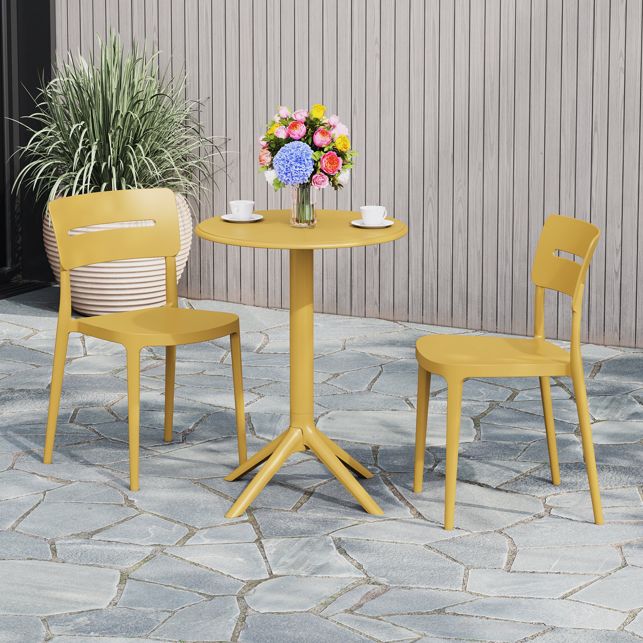 Playa 3-Piece Outdoor Resin Patio Bistro Set with Stackable Patio Dining Chairs