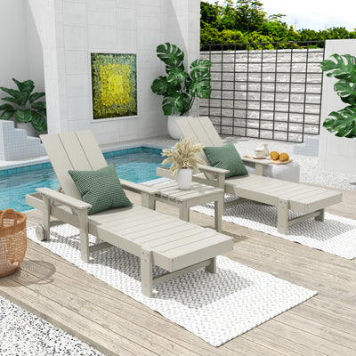 Ashore Modern Poly Reclining Chaise Lounge Set with Side Table