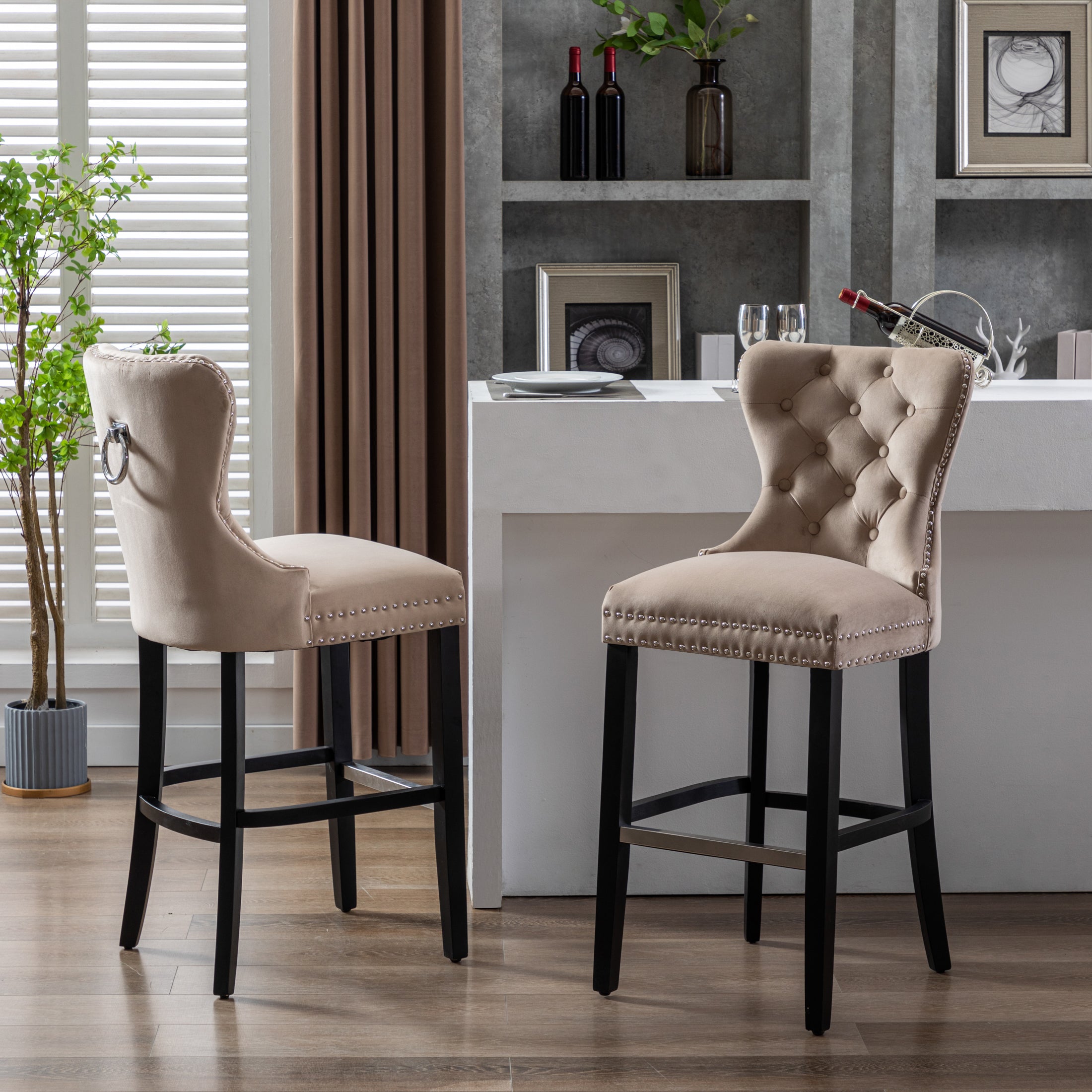 Wordford 29" Tufted Velvet Bar Stool (Set of 2), Black